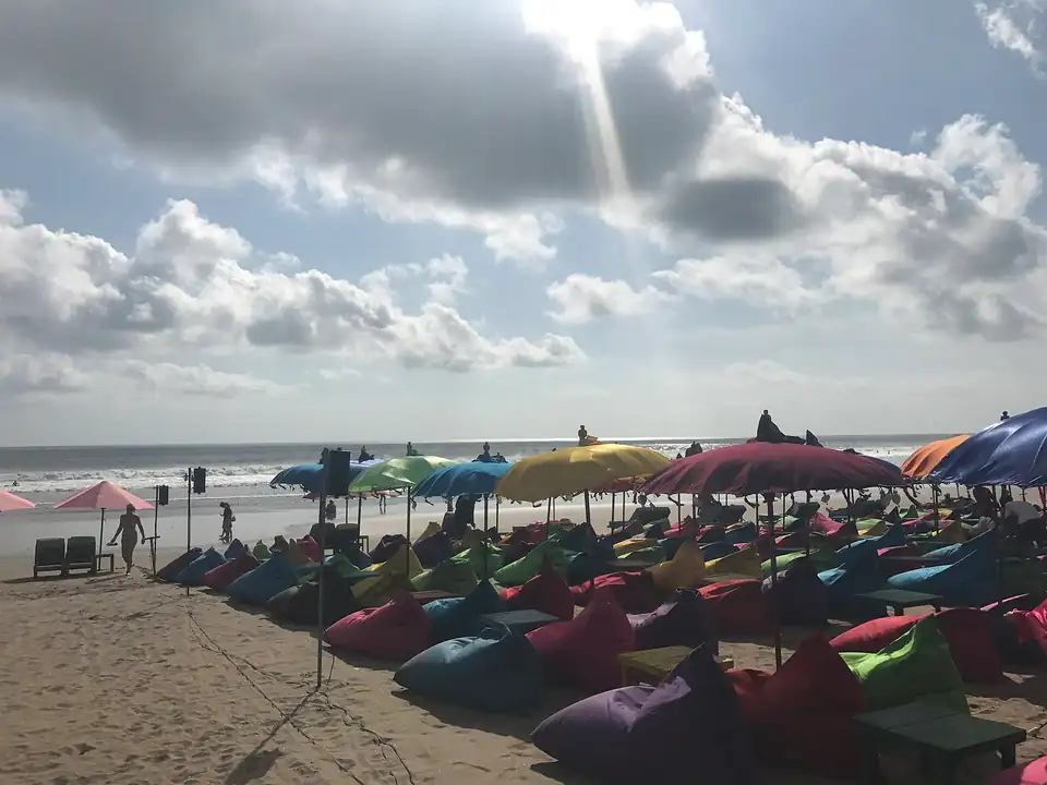 Beanbags and umbrellas on Kuta Beach