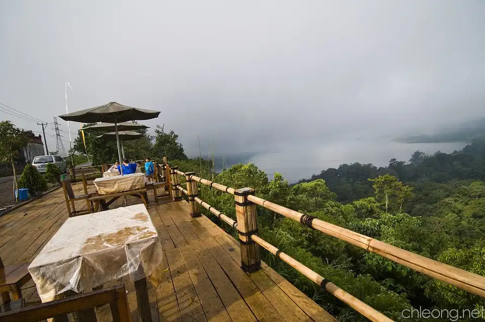 A viewing deck above the twin lakes