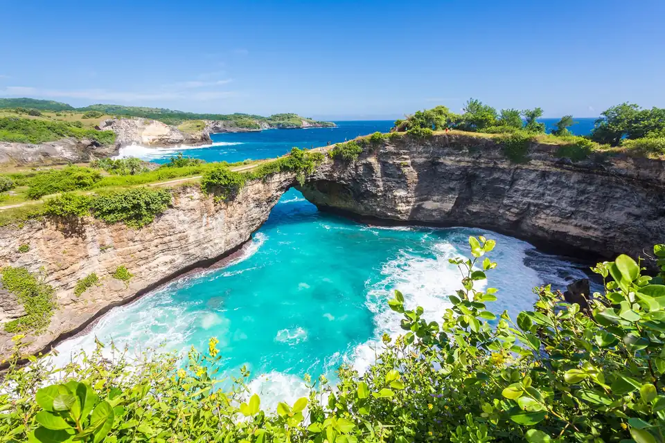 Broken Beach's enclosed cove and its turquoise water