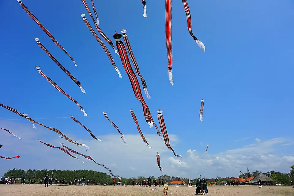 Kites over Mertasari during the international kite festival