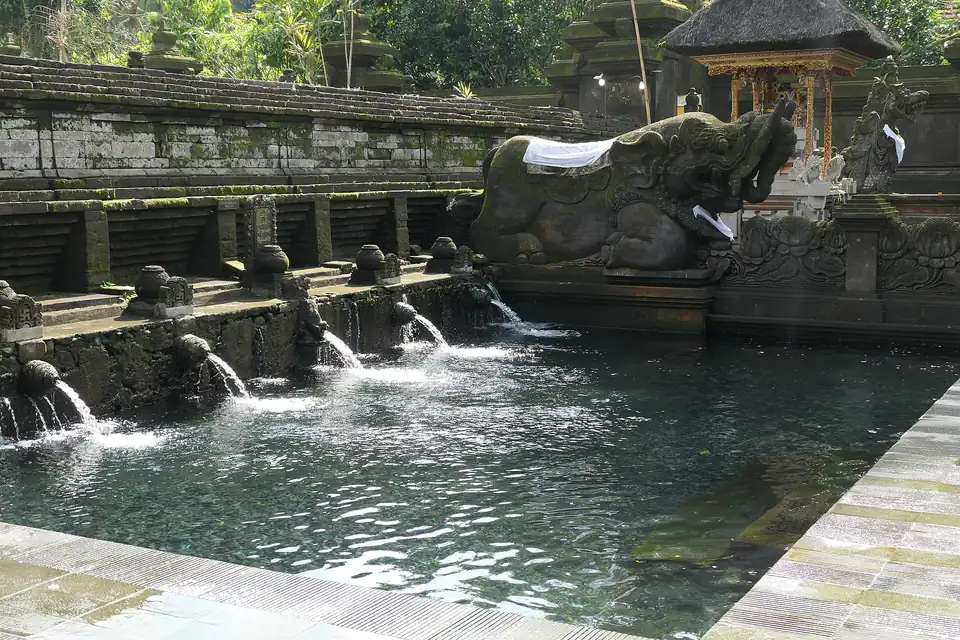 Bathers at the purification fountains of Tirta Empul