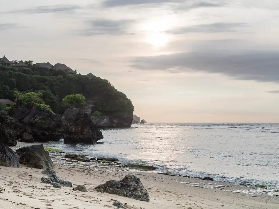 Bingin beach below its cliff