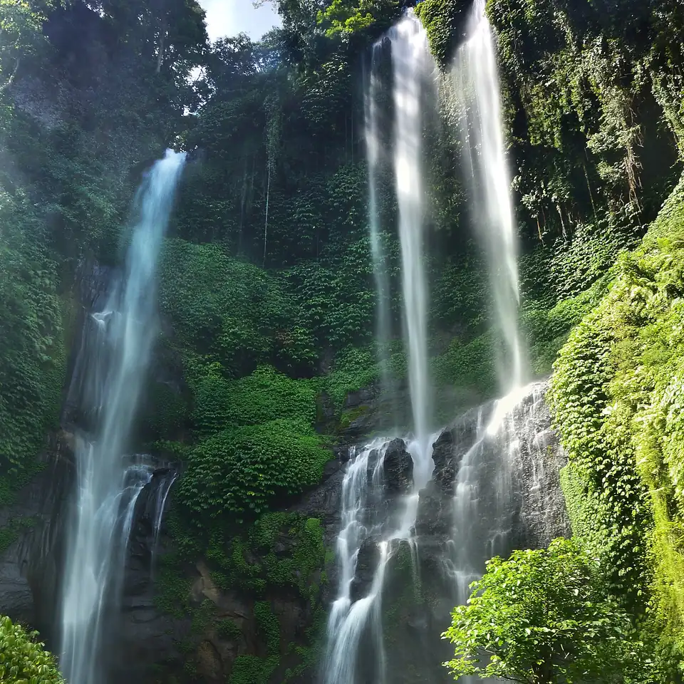 The twin streams of Sekumpul waterfall in north Bali