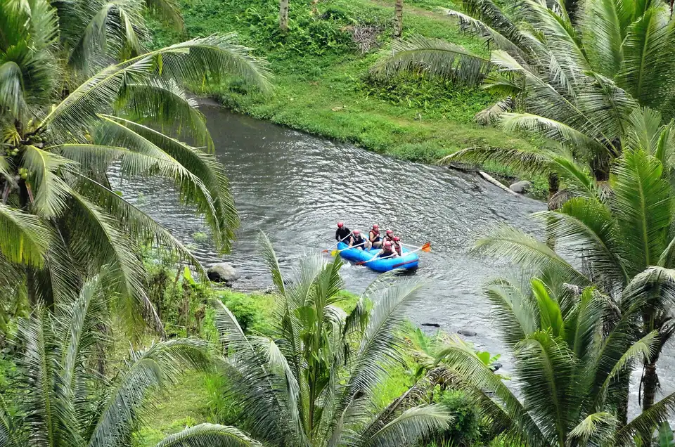 A raft on the Ayung river in its forested valley near Ubud