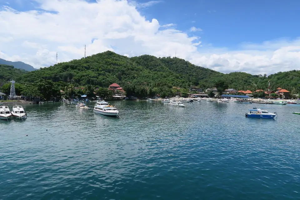 Padang Bai harbour seen from the ferry to Lombok