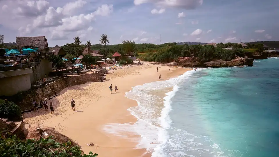 The reef coastline and clear shallows off Nusa Lembongan