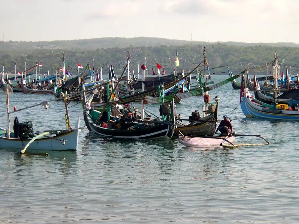 The fishing fleet moored in Jimbaran bay