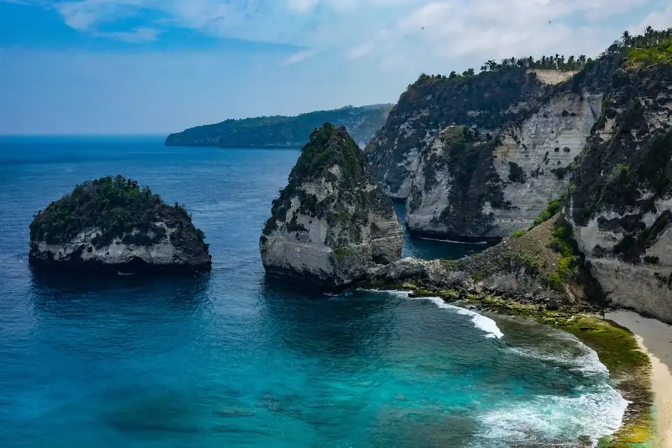 Rock stacks and cliffs above Atuh beach on the east of Nusa Penida