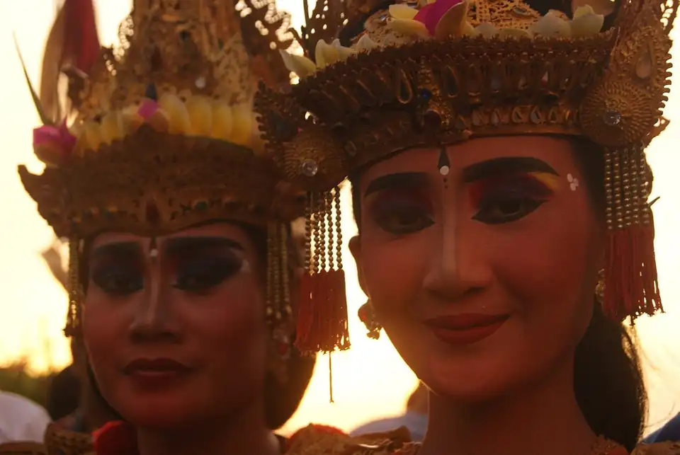 Costumed dancers in the Kecak performance at Uluwatu
