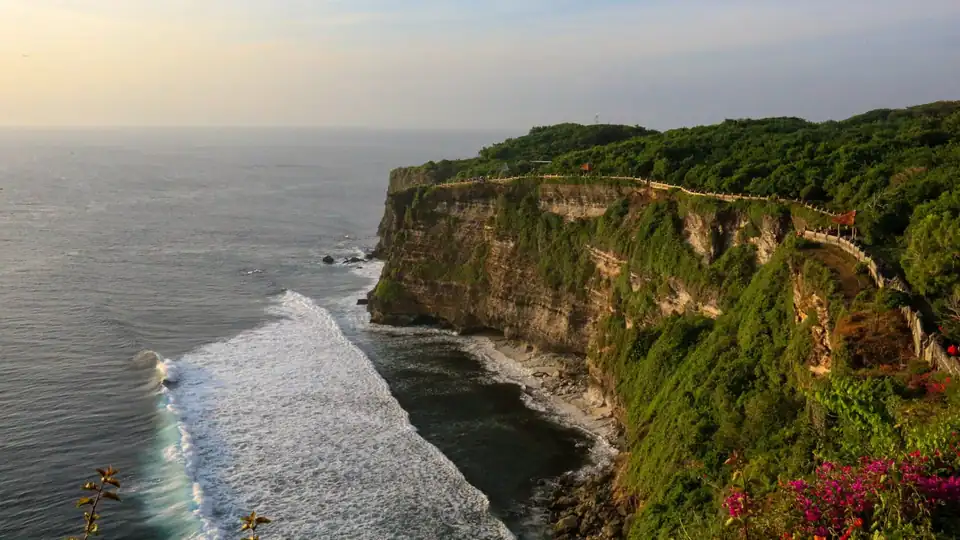 Limestone sea cliffs and clear water, the kind of coastline that rings Nusa Penida