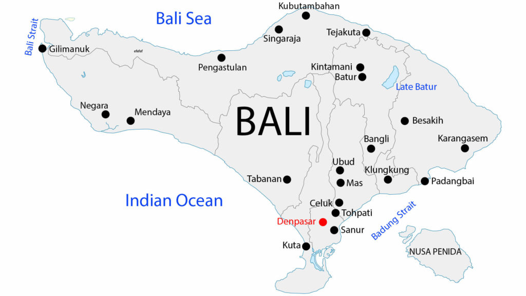 Bali map with cities location
