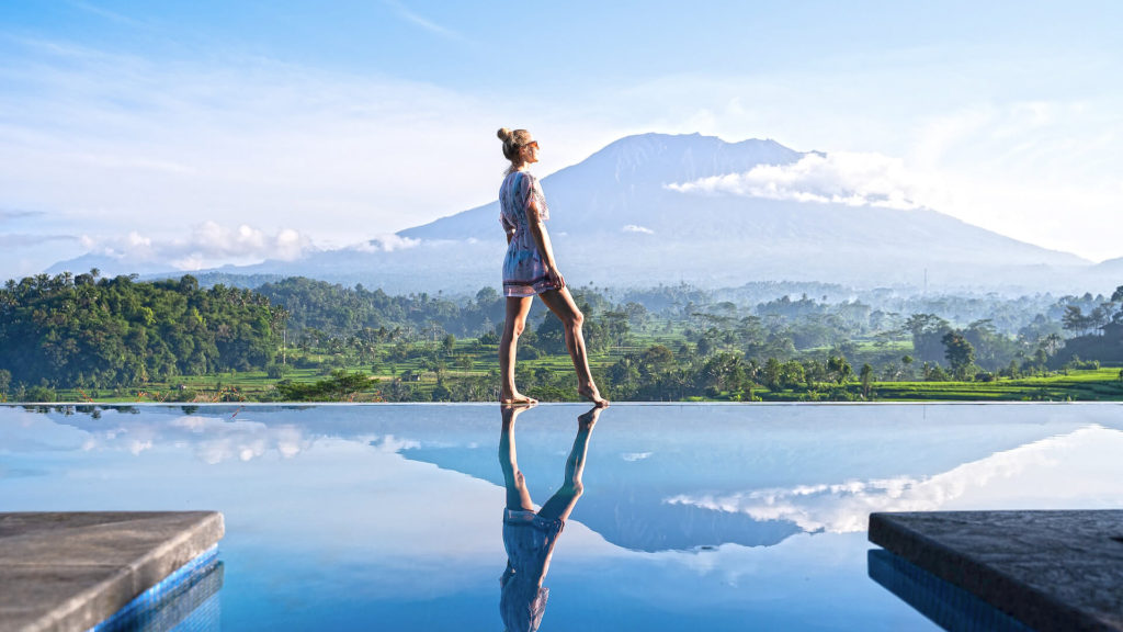View To Mount Agung Volcano From Villa with Infinity Pool in Bali